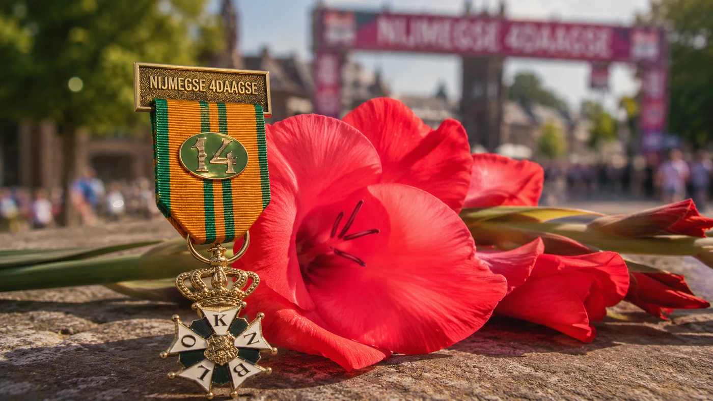 4daagse Nijmegen medaille en gladiolen